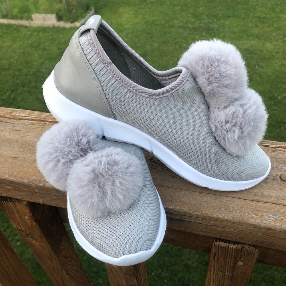 Sam Edelman Circus Pom Pom slip on sliver sparkle casual sneakers size 6